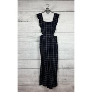 Skies Are Blue Women's Navy & White Plaid Ruffle Overalls Size Medium